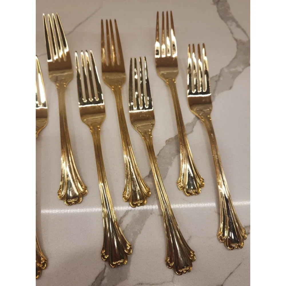 FB Rogers Gold Plated American Chippendale Set Of 8‎ Dinner Forks